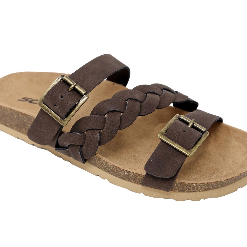 Soda Brown Braided Straps Slip On Cork Sandals NIB